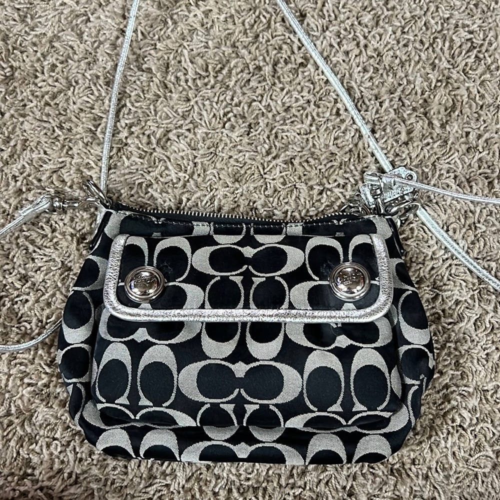 Coach Poppy Black Gray Silver crossbody purse bag